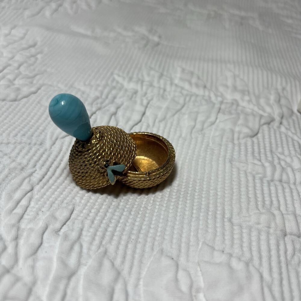Vintage Florenza Gold Color Aqua blue Trinket Enamel Bug bee Beehive Rare